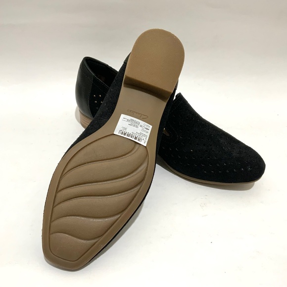 Clarks Juliet Hayes Womens Perforated Black Suede Loafers block heel flat shoes - Picture 5 of 7